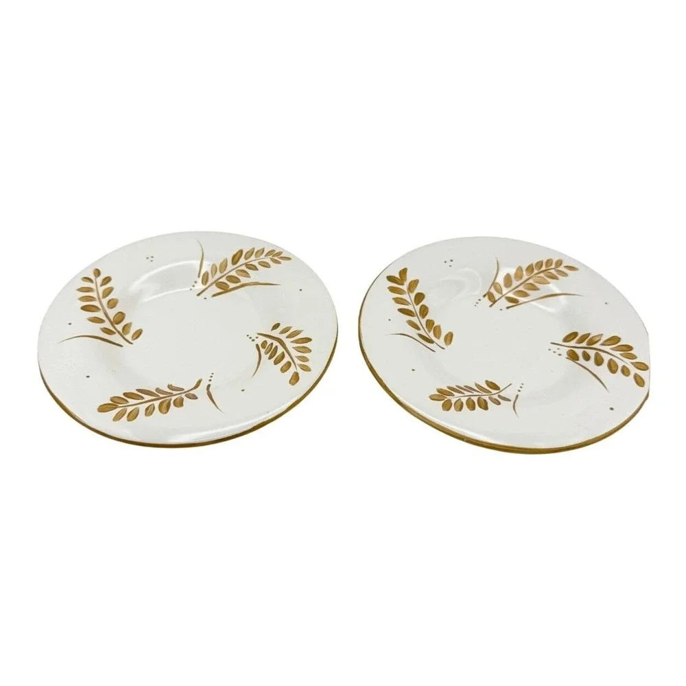 Pottery Barn Sausalito Gold Leaf Salad Plates ~ Set of 2 ~ Discontinued 2000